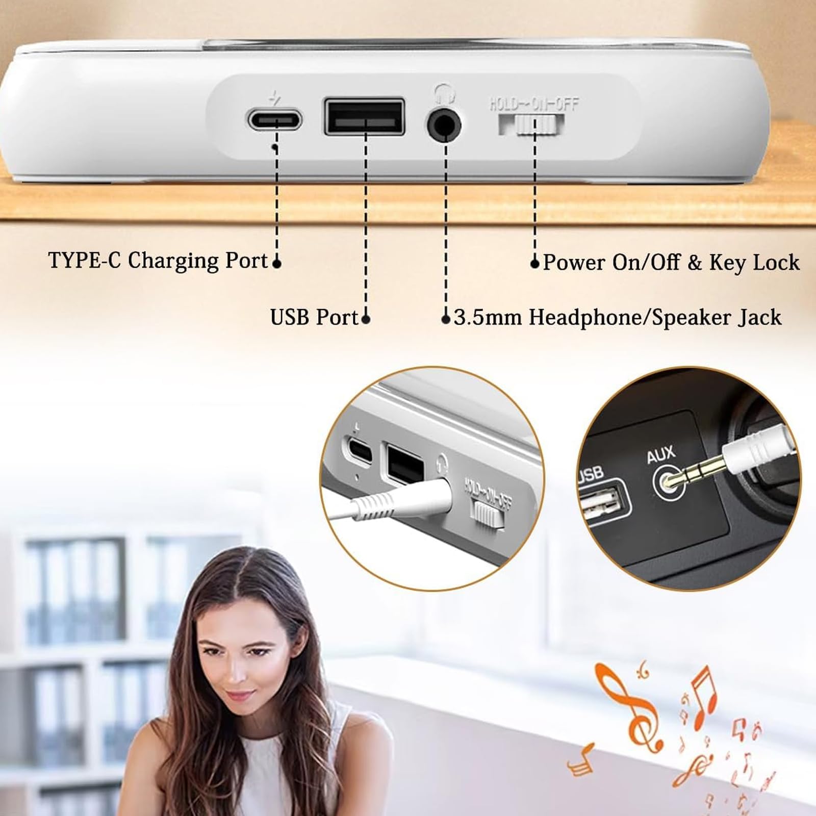 Reproductor de casetes Bluetooth CD Boombox Radio portátil Mini álbum, pequeño y portátil con Interfaz de Audio de 3,5 mm, Incluye Auriculares con Cable, Compatible con / -R/ -RW/MP3/WMA