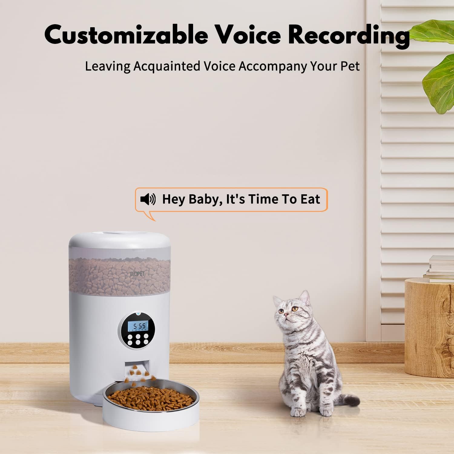 Pet Supplies : WOPET 4L Automatic Cat Feeder,Timed Dog Feeder Pet Food Dispenser with Desiccant Bag for Dry Food,Programmable Portion Control & Voice Recorder for Small / Medium Pets (4L, Grey) : 