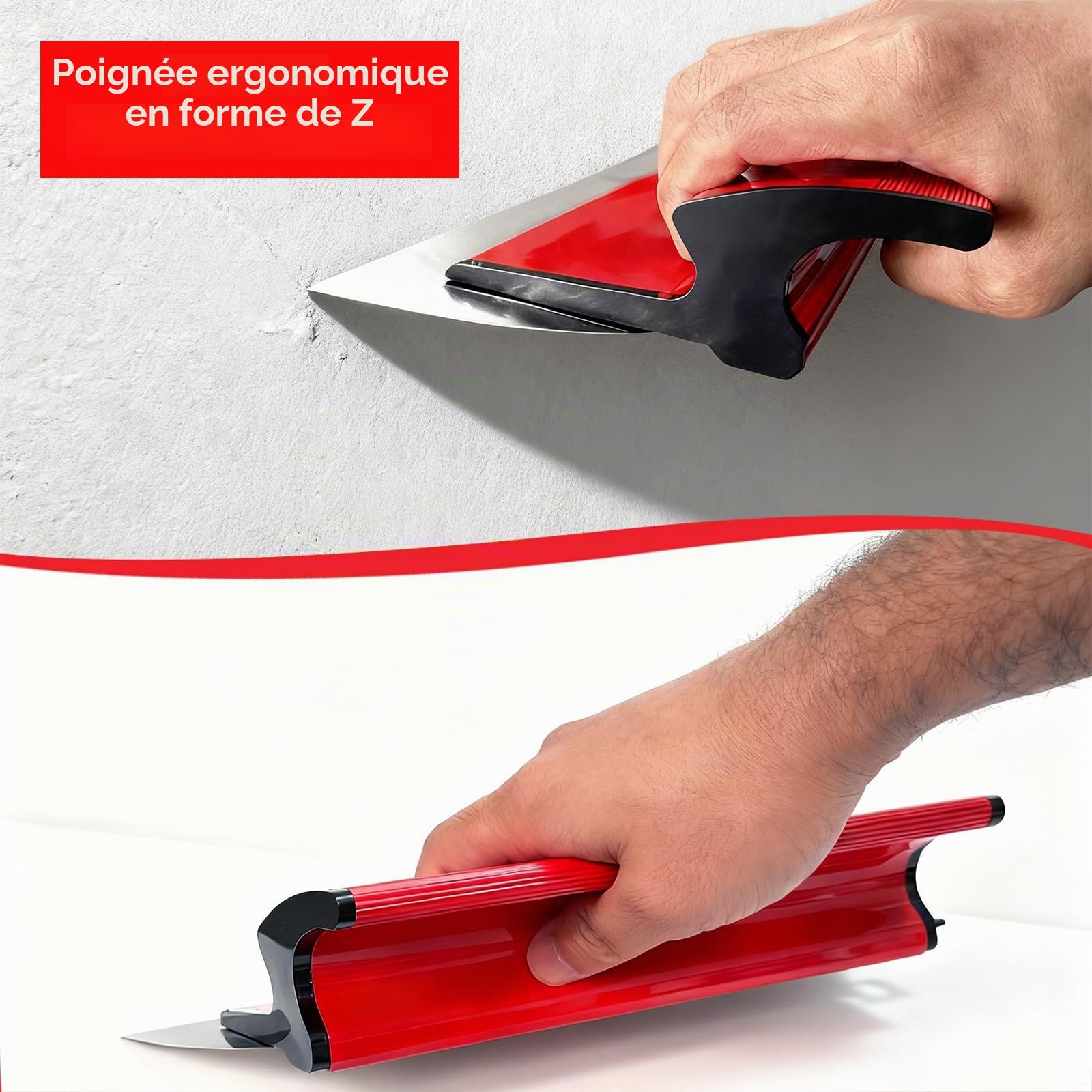 [10 pièces] Kit de lisseuse professionnelle 80/60/40/25 cm, outil enduit avec lames inox 0,3 et 0,5 mm et perche télescopique 1,2 m, pour travaux sur plaques de plâtre et cloisons sèches