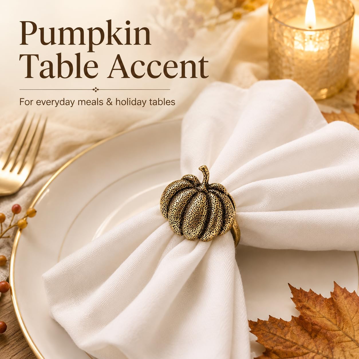Fall Napkins Rings 6 Pcs Metal Gold Napkin Ring for Thanksgiving