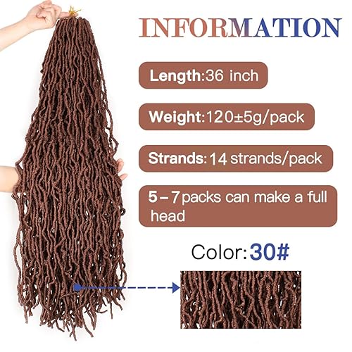 Miniatura 2 de ZRQ Rastas de ganchillo sintéticas marrones de 36 pulgadas, 30 rastas suaves, rizadas, onduladas, cabello de ganchillo con raíces afro (5 paquetes