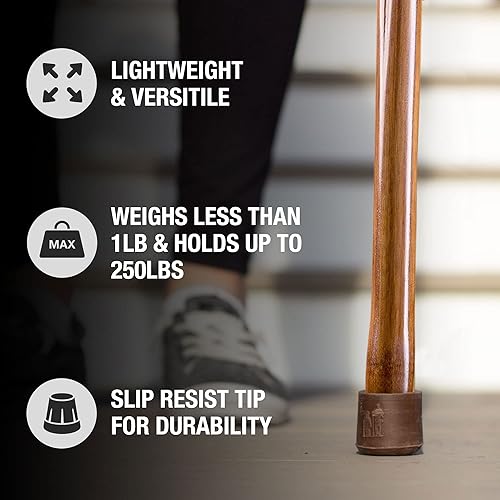 Miniatura 6 de Brazos Bastón de madera rústica, bambú, mango de estilo tradicional, para hombres y mujeres, fabricado en los Estados Unidos, rojo, 55 pulgadas