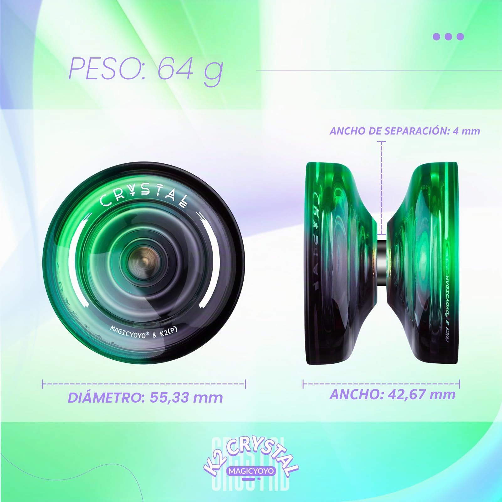MAGICYOYO Crystal Yoyo K2 - Bola de yoyo sensible y no responde, yoyo de truco mágico para principiantes y adultos, yoyo de doble propósito con 12 cuerdas, funda, kit de accesorios (negro verde)