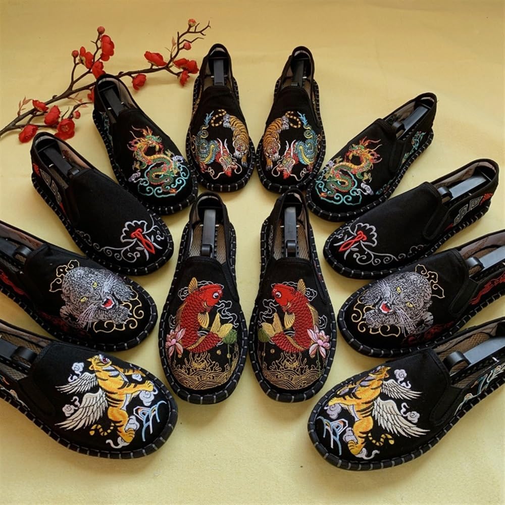 Scarpe Ricamate Scarpe Cinesi Kung Fu Tai Chi Scarpe Unisex Tradizionali Cinesi Della Vecchia Pechino Antiscivolo Traspirante Abbigliamento Quotidiano Slip On Scarpe Per Coppie ( Color : Black-01 , Si