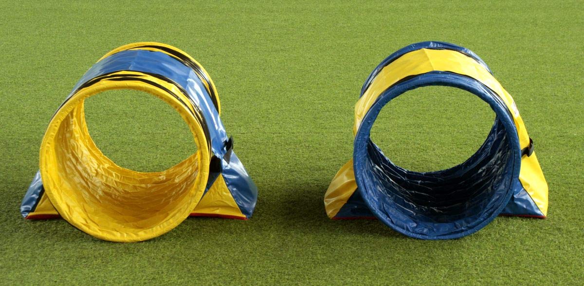 Callieway Hoopers Agility Tunnel Set "Profi" – Orig Tunnel Set per JAD (2 pezzi) per Hoopers & JAD Dog Sport (80 cm Ø 100 cm di lunghezza, blu/giallo)