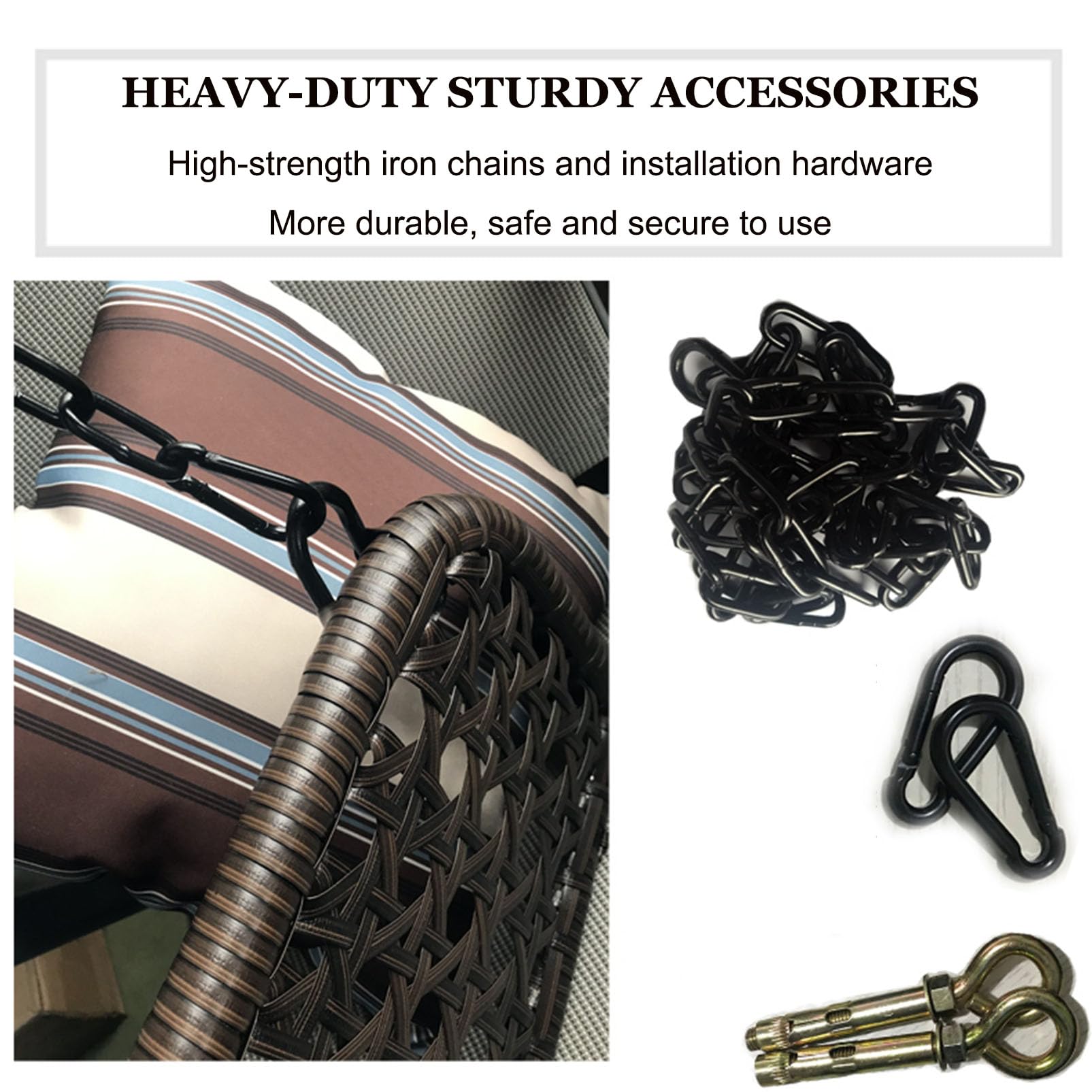 Dondolo sospeso con catene, sedia a dondolo in rattan per 2-3 persone con cuscini, altalena resistente per giardino, prato e terrazza