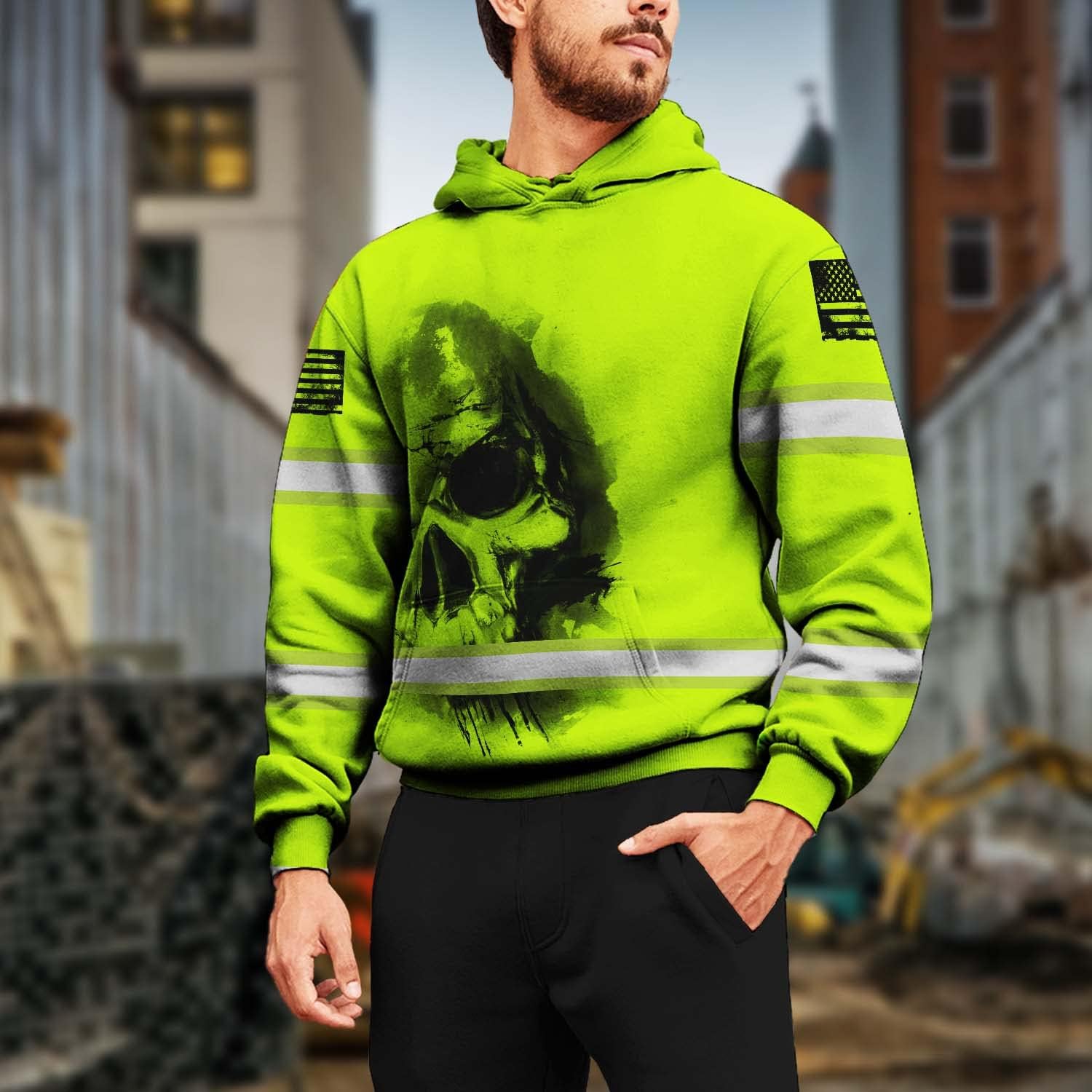 Color US Flag High Visibility Hoodie for Men Women Reflective Tapes Safety Workwear for Worker Runner Patriotic - Image 7