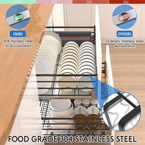 Miniatura 3 de Organizador de armario de cocina extraíble de 2 niveles de acero inoxidable 304 resistente con cajones de almacenamiento para ollas sartenes