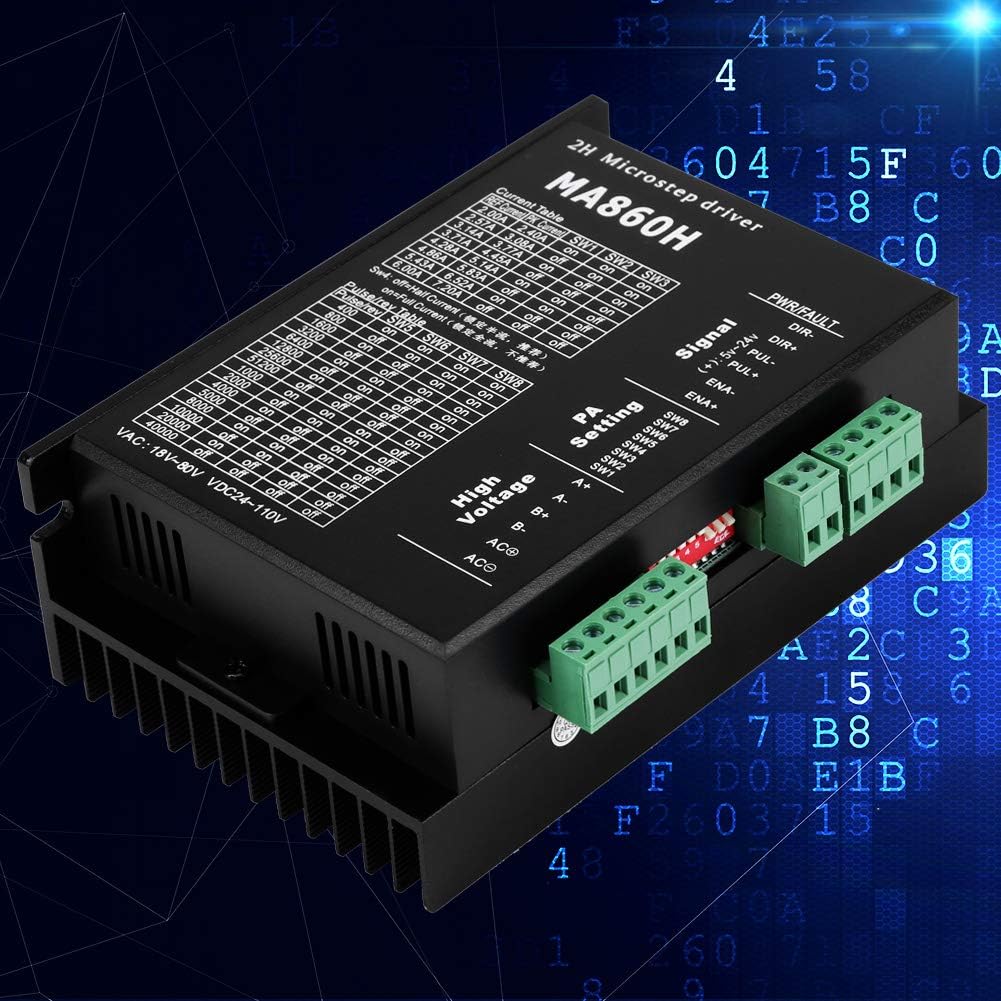 Estink Stepper Motor Driver, MA860H 200KHz Stepper Motor Driver Microstep Controller Module 18-80V AC / 24-110V DC 7.2A for 2 Phase 86 Motor