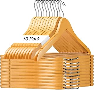 HOUSE DAY 10 Pack Natural Wooden Suit Hanger Non-Slip Cloth Hangers Wooden Clothes Hanger Smooth Finish Wooden Coat Hanger Premium Wooden Hangers for Clothes Dress Suit. (Natural