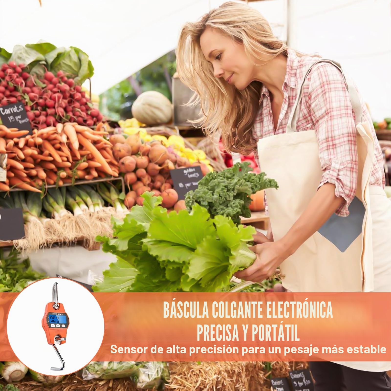 Báscula colgante digital de 300 kg con gancho, báscula electrónica de grúa LCD, portátil con sensor preciso para viajes, vida familiar, maleta, pesca