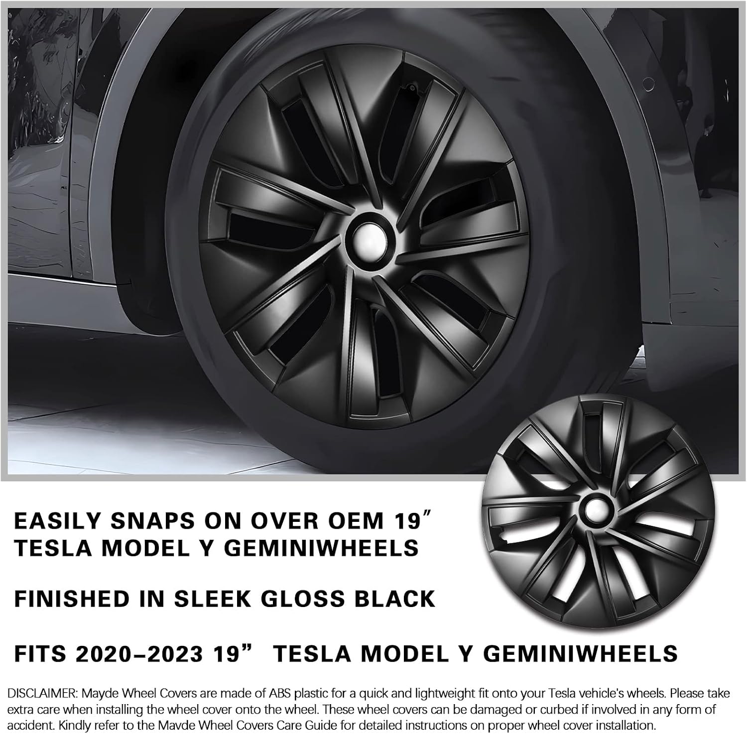 High Soar 19'' Wheel Cover for Tesla Model Y Matte Black Hubcap 19 Inch ABS Wheel Covers Replacement Hubcaps for 2020-2023 Model Y (4 PCS)