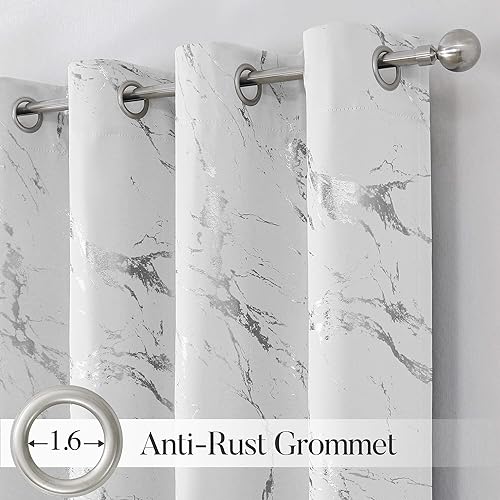Miniatura 3 de WUBODTI Cortinas opacas de mármol blanco de 72 pulgadas de largo, 2 paneles, cortinas con aislamiento térmico y ojales metálicos con estampado de