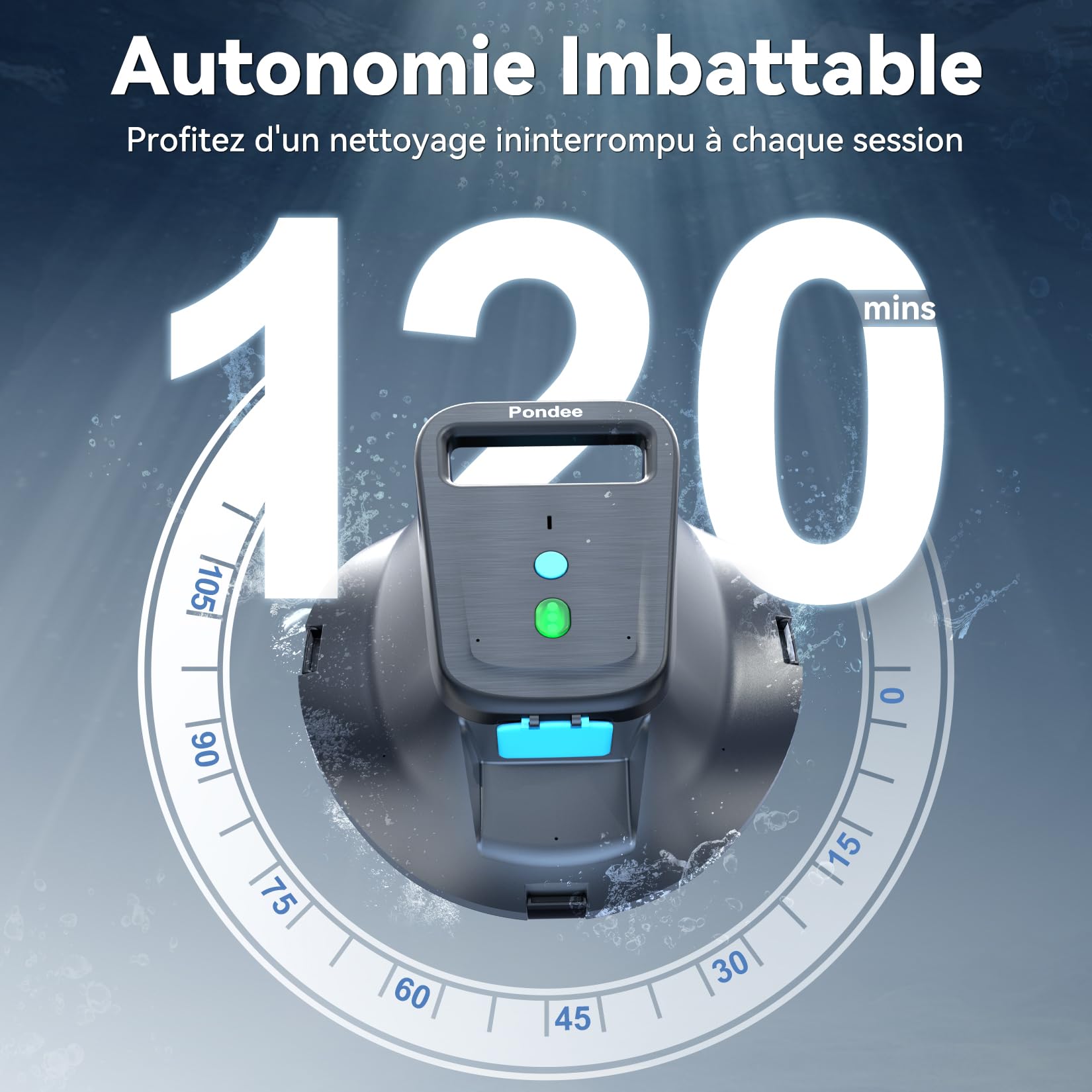 (Upgrade 2026) Pondee X1 Robot Piscine sans Fil, Aspirateur Piscine Hors Sol avec 120 Min Autonomie, Stationnement Automatique, Recharge Rapide 2,5h, pour Piscines Hors-Sol et Enterrées jusqu'à 80 m²