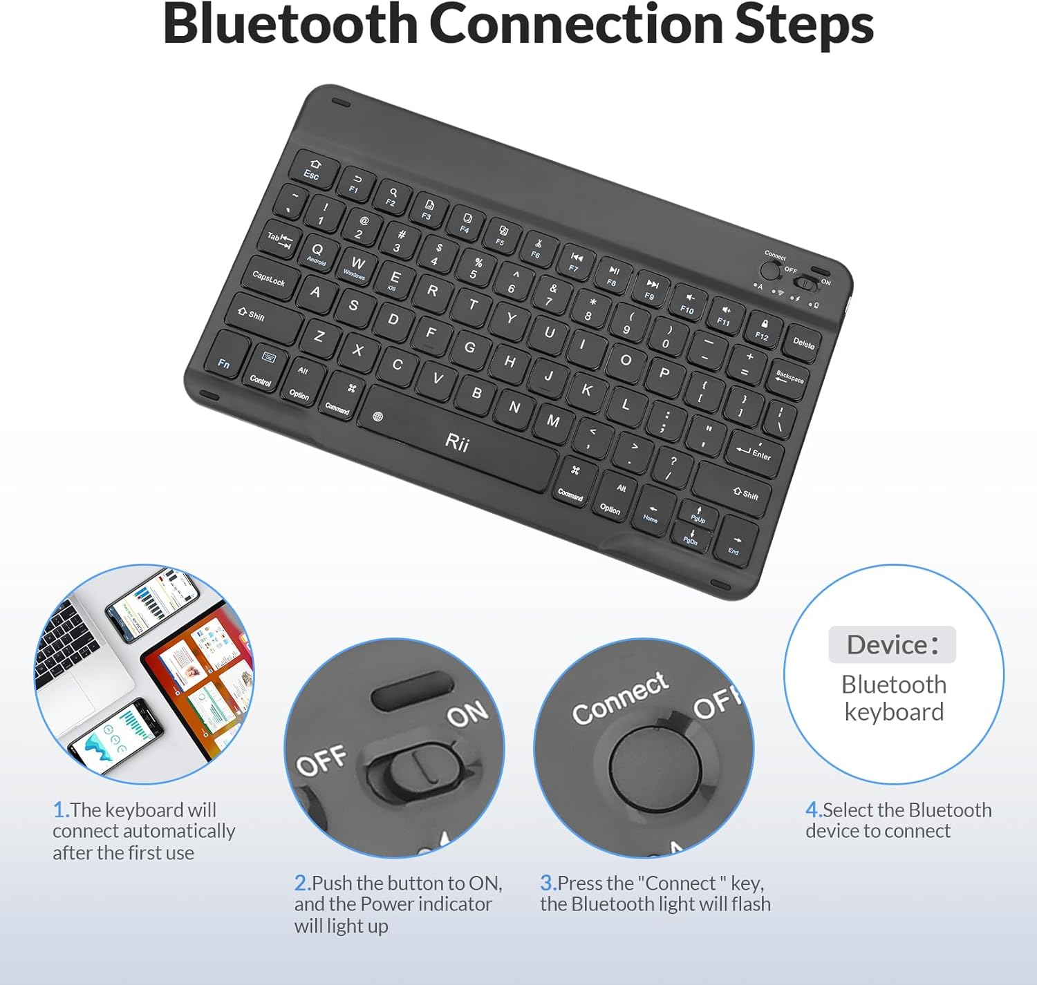 Bluetooth Connection Steps for Rii RK302 Keyboard