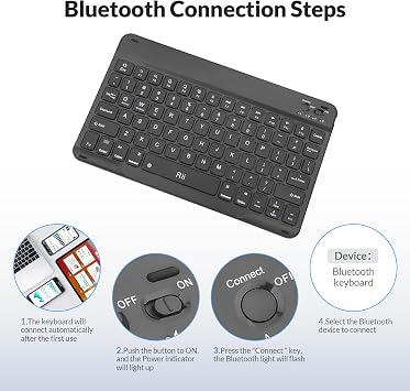 Rii Bluetooth Keyboard, Slim Wireless Keyboard with Type-C Charging, Portable Keyboard for iPad Mac Windows Android Tablets Samsung Tablet Laptop Smartphone
