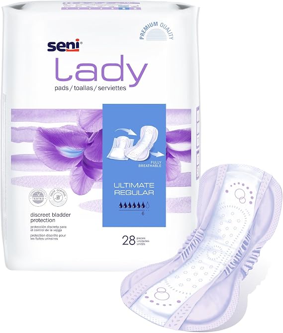 Seni Lady Discrete Bladder Control Pads with Adhesive Strip, 14.4 in, 28 ct | Bladder Control Pad,Female