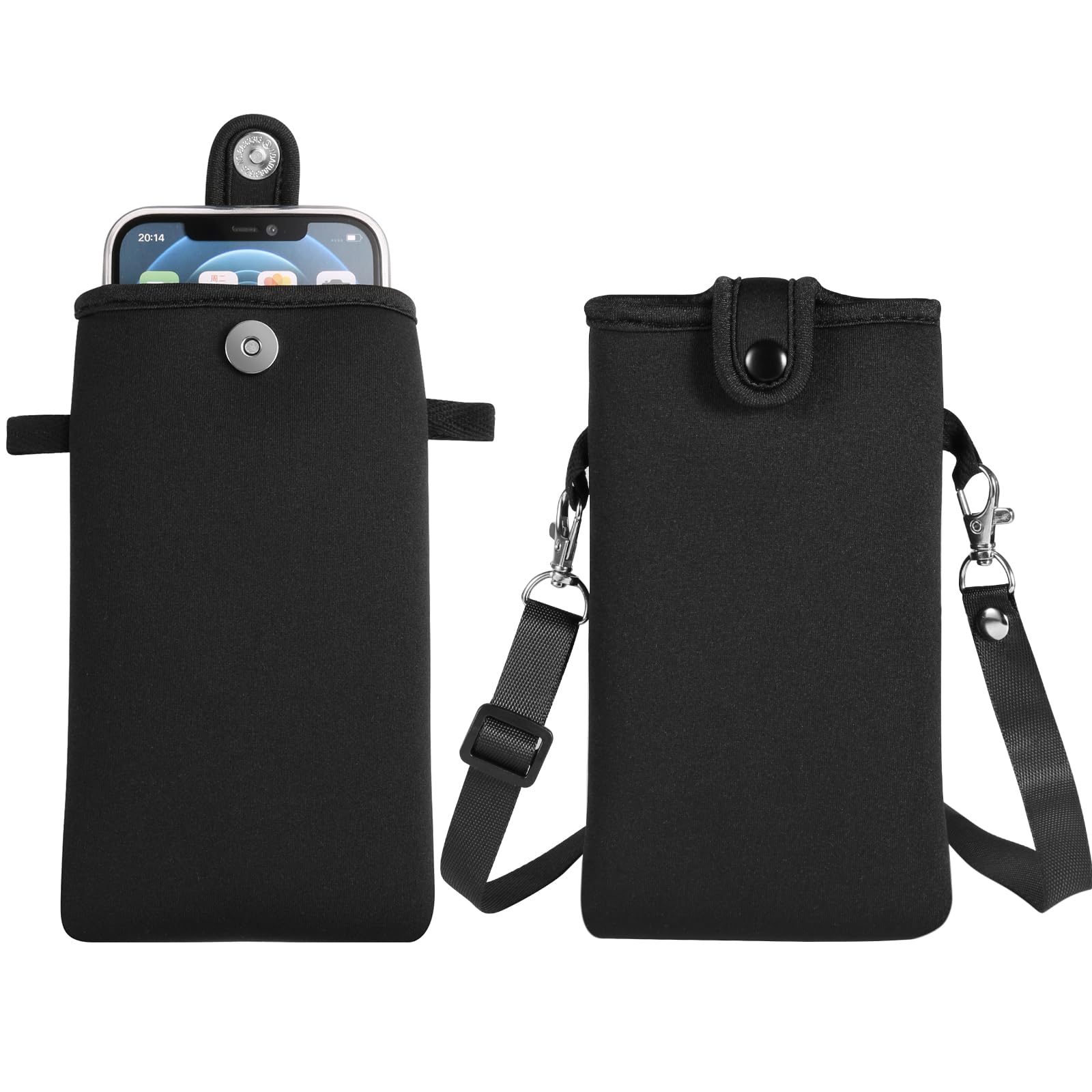 Neoprene Phone Sleeve Pouch Bag Case with Crossbody Strap Compatible for Galaxy S25 Ultra S24 Ultra S25+ S24 FE / A15 A16 A25 A35 A54 A55 / iPhon 16 Pro Max / Pixel 9 Pro XL / OnePlus 13 (Black, XL)