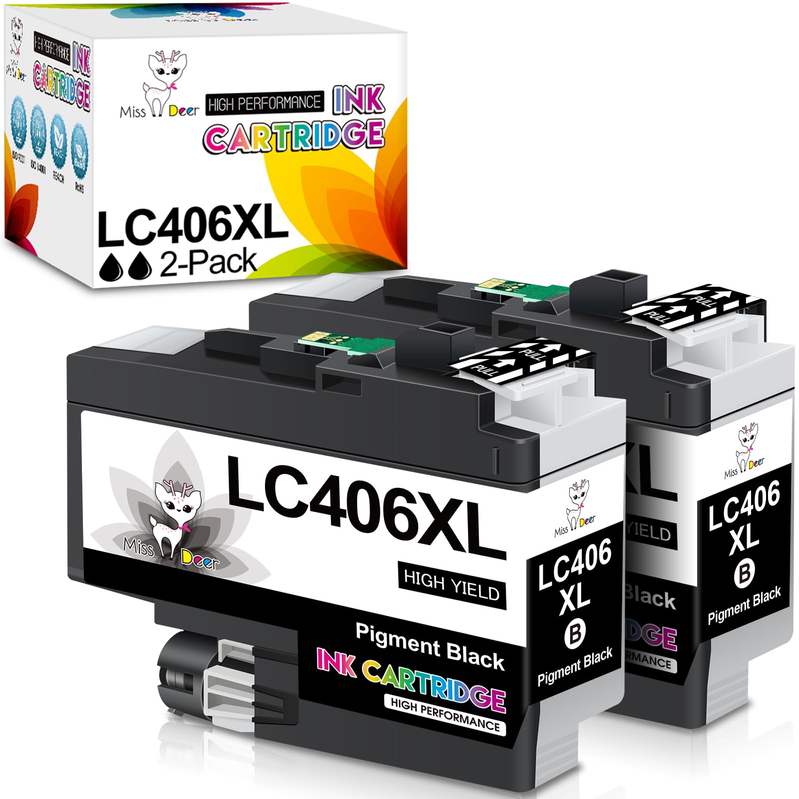 Miss Deer LC406XL Ink Cartridges for Brother Printer Black, Compatible Replacement for Brother LC406 BK LC406BK LC 406 XL for MFC-J4335DW MFC-J5855DW