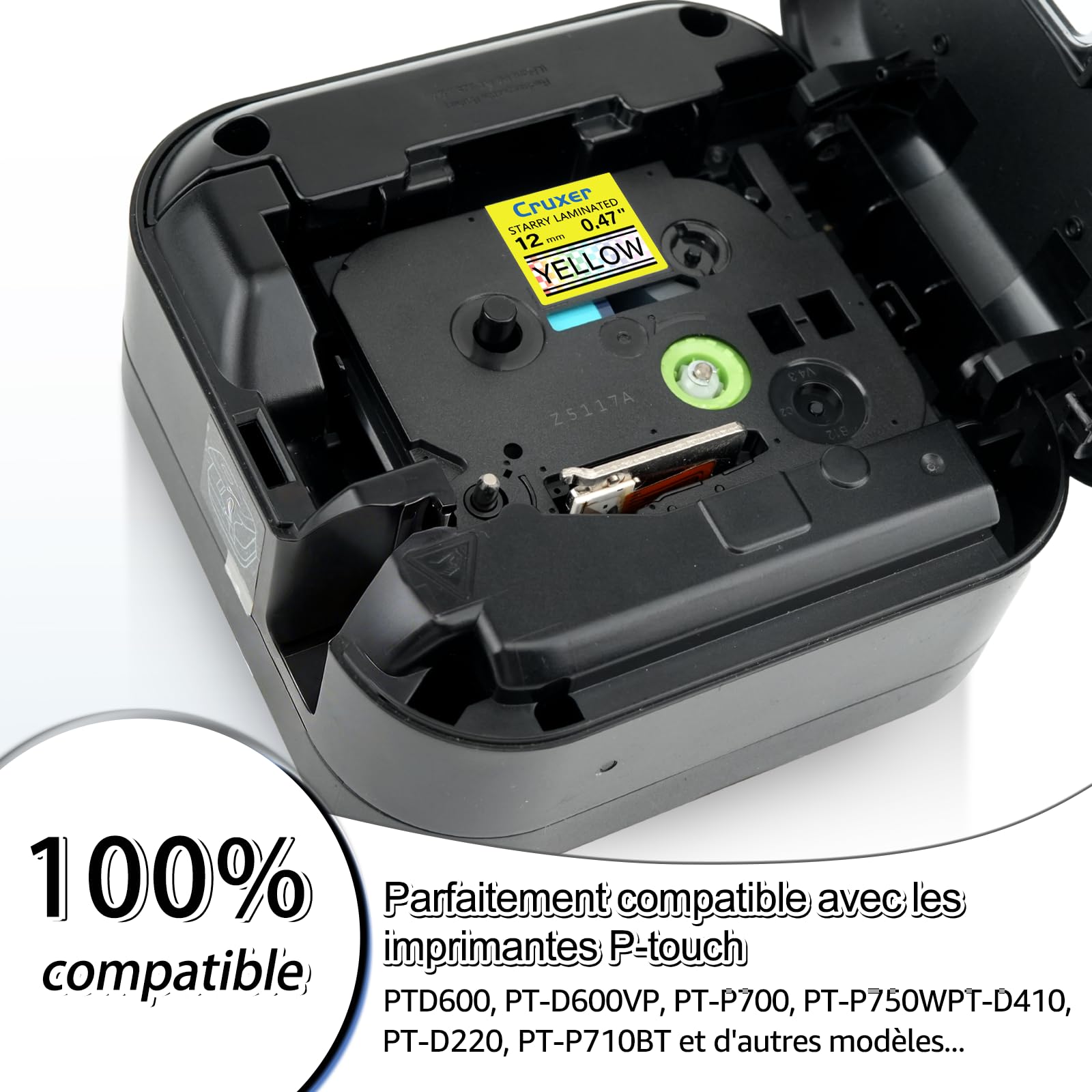 Cruxer Lot de 50 Ruban compatible P-touch TZe-631L1 Noir sur Jaune 12 mm