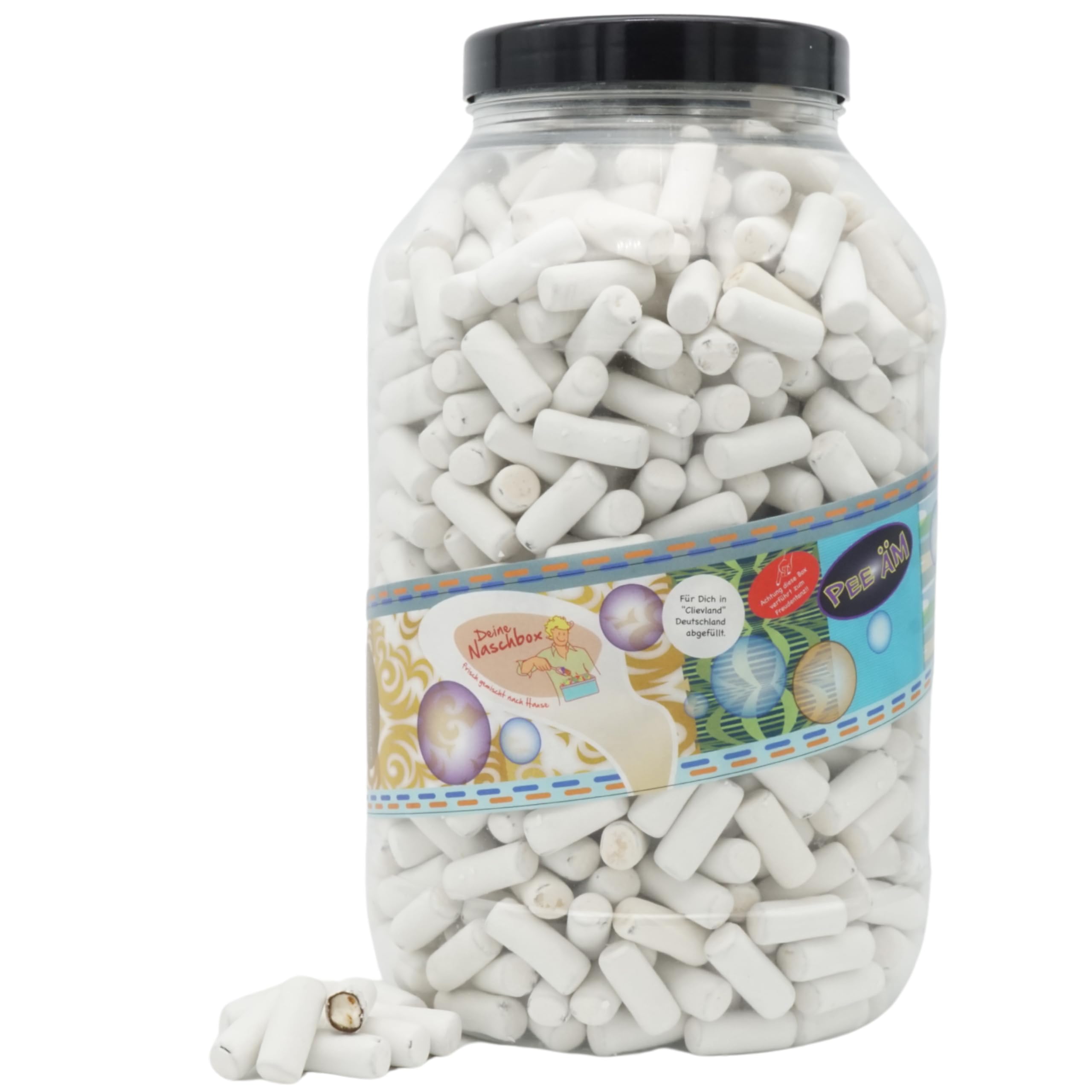 Deine Naschbox | Anis-Lakritz-Stäbchen | 3kg Mega Pot | XXL Großpackung - Kreide Look - Geschenk zum Schulbeginn - Weiß dragiertes Lakritz Konfekt