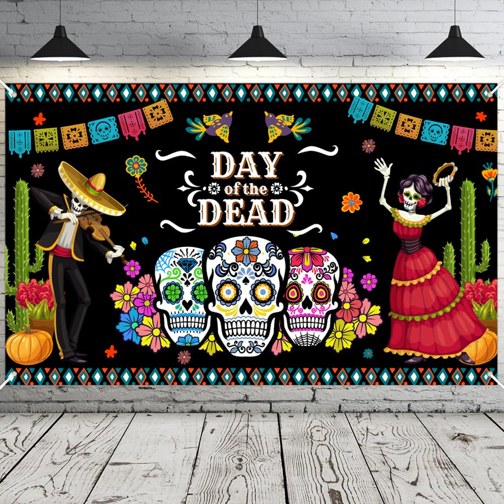 Day of The Dead 背景バナー 8x6フィート カラフルなシュガースカル デコレーション メキシカンフィエスタの, image size:1000x1000