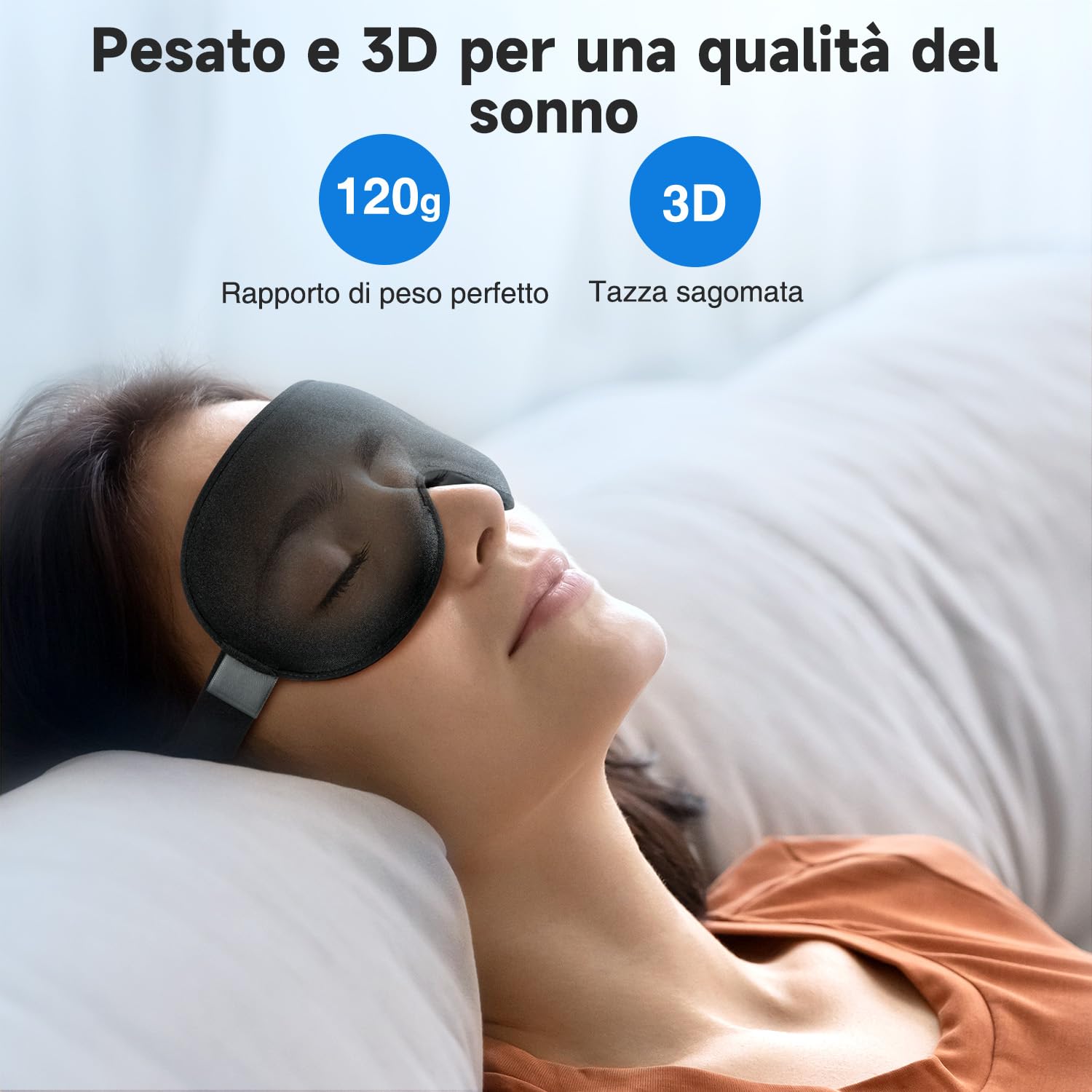 Umisleep 2026 Maschera per dormire ponderata per uomo e donna, 3D per alleviare la pressione, 100% con cinturino regolabile per viaggi, yoga, 120 g, Nero