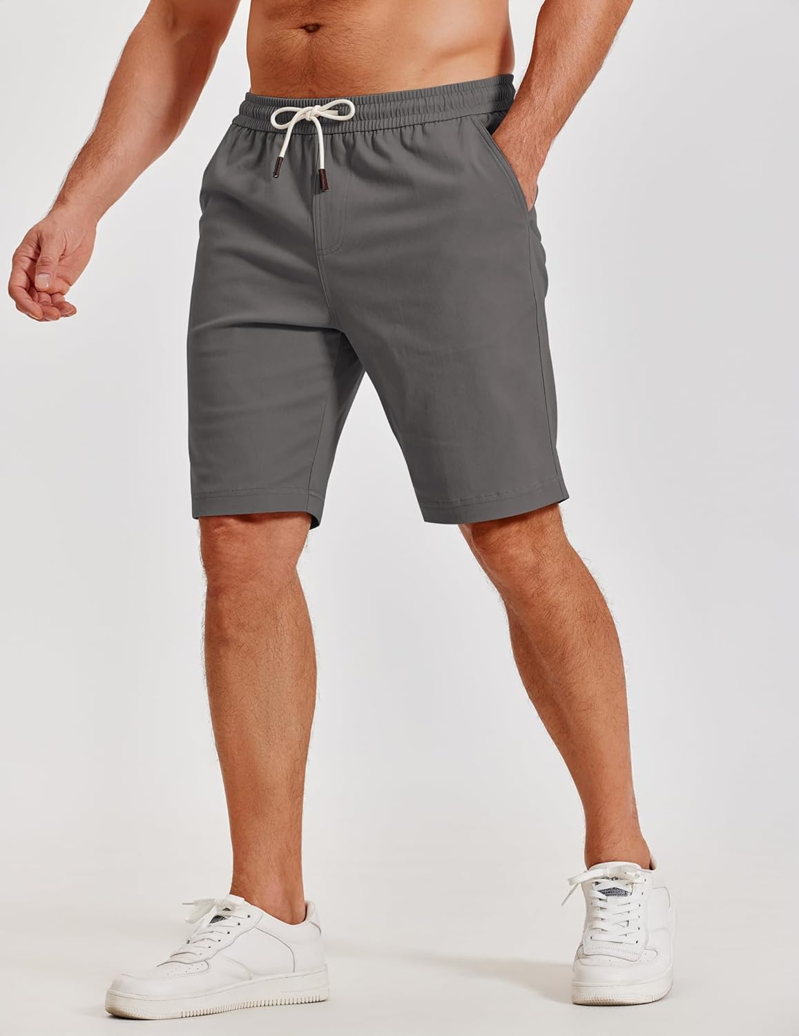 COOFANDY Mens Casual Shorts Cotton Elastic Waist Shorts Drawstring Summer Beach Shorts - Image 2