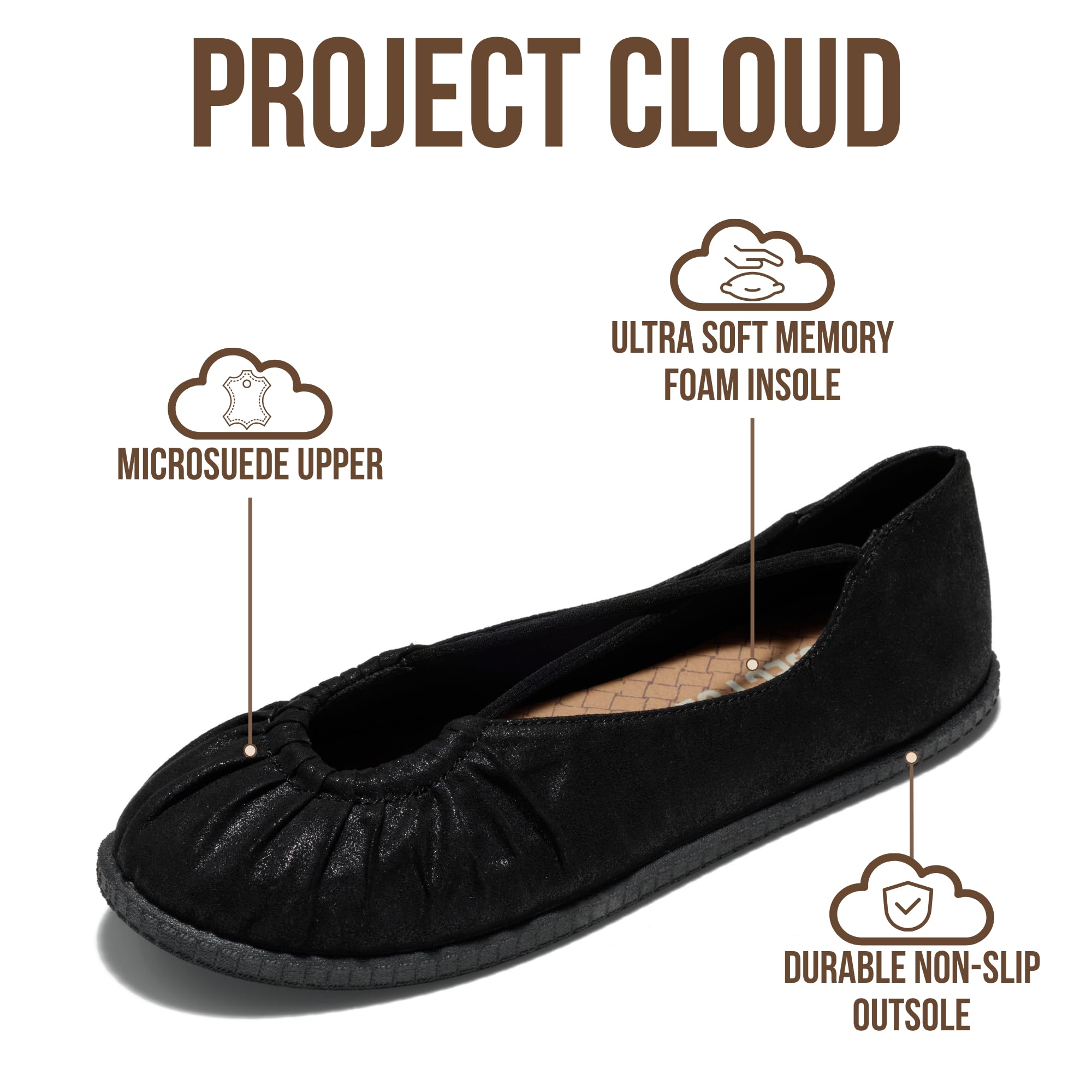 Project Cloud Ballet Flats for Women Comfortable Womens Shoes with Memory Foam Insole & MicroSuede Upper - Mary Jane Shoes Women Footwear - Lightweight Ballerina Womens Flats (Cheers) — view 2