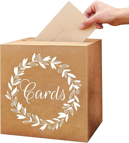 KALEFO Caja de tarjeta Kraft para regalos de boda, buzones de cartón, decoración de fiesta de boda, centro de mesa