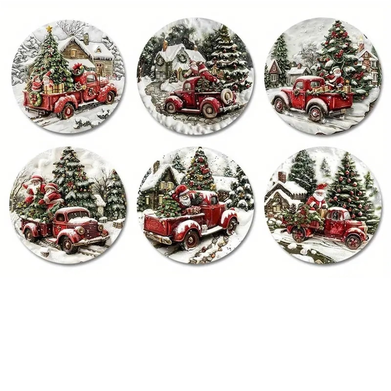 Wooden Round Coasters 6Pcs Christmas Pattern Wooden Coasters