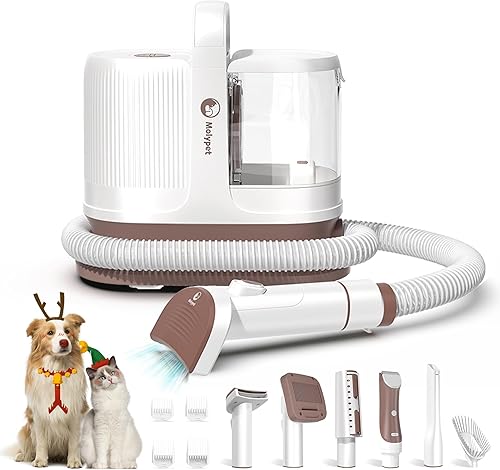 Molypet Aspiradora para perros para el aseo de pelo, kit de aseo 6 en 1 y succión al vacío, 99% de pelo de mascotas, caja de polvo grande y ligera,