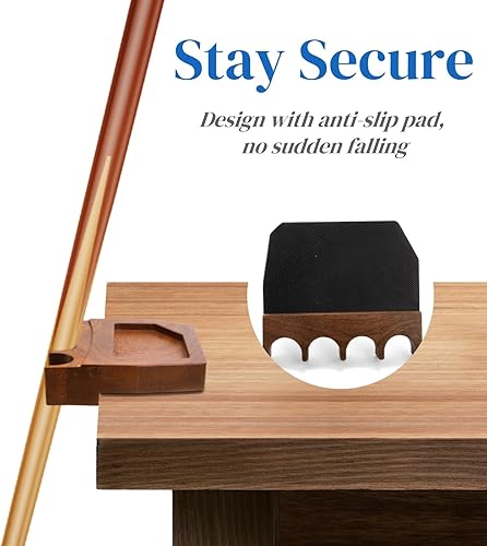 Miniatura 3 de Soporte de madera para taco de billar de 4 agujeros, soporte portátil de billar con peso, garra antideslizante con soporte para tiza, soporte sólido