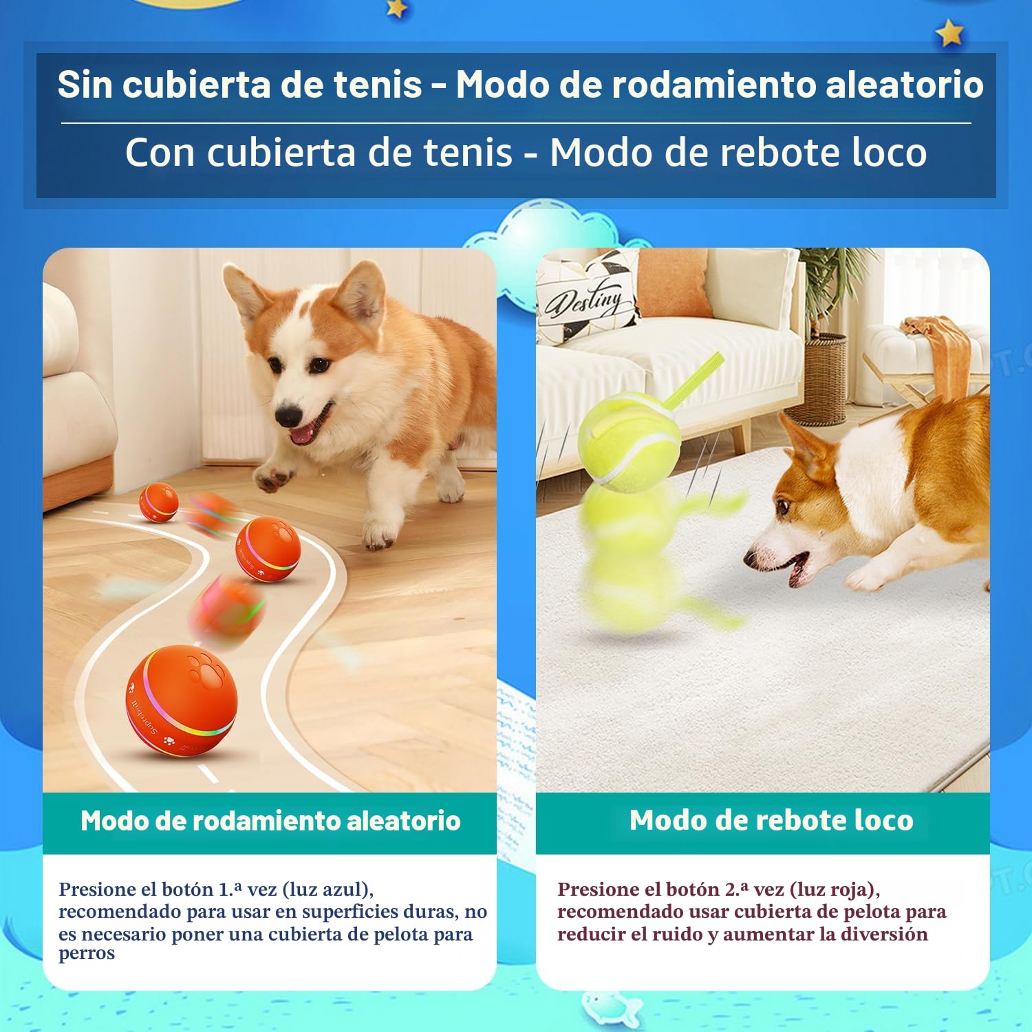 Petiepaw Juguete de pelota interactivo para perros, pelota rodante automática duradera para cachorros/perros pequeños/medianos, recargable por USB (naranja)