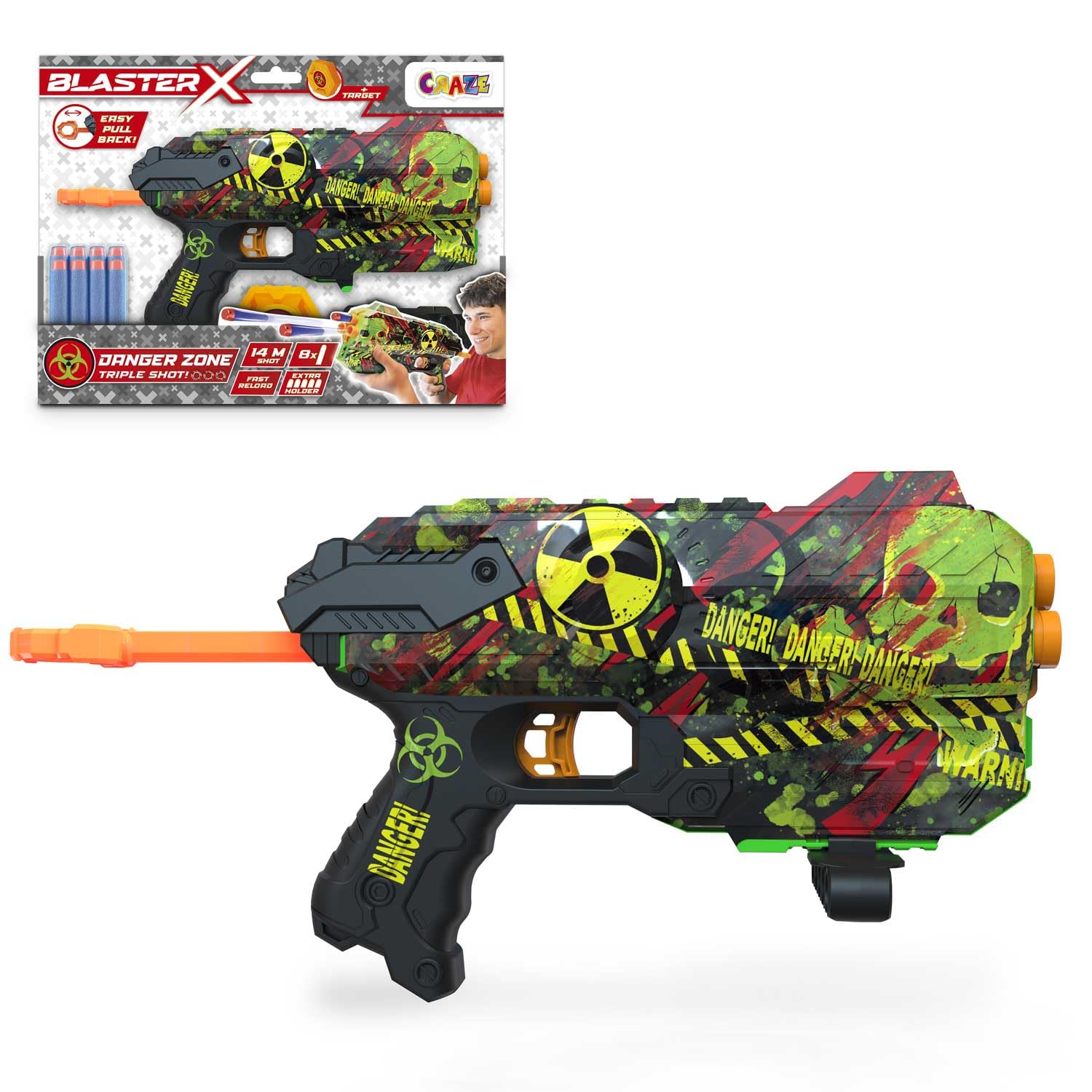 CRAZE BLASTER-X Foam Guns Fury - Children's Foam Gun 30cm, 8 darts, shooting range 14m - Foam explosive toy, 3 Colours, Big