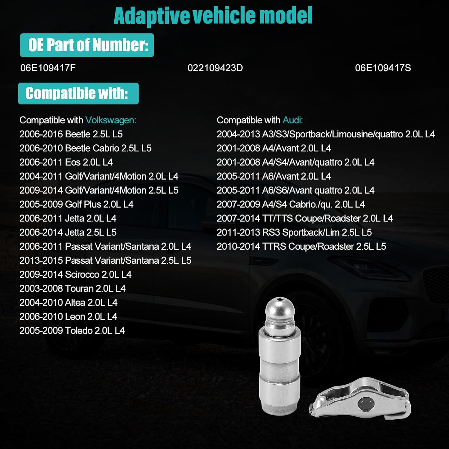 16PCS 06E109417F Rocker Arms and Hydraulic Valve Lifters Kit 2001-2014 For Audi A4 A3 S3 A6 TT,2003-2016 For Volkswagen Beetle Jetta Passat Altea Toledo 2.0L 2.5L #022109423D 06E109417S