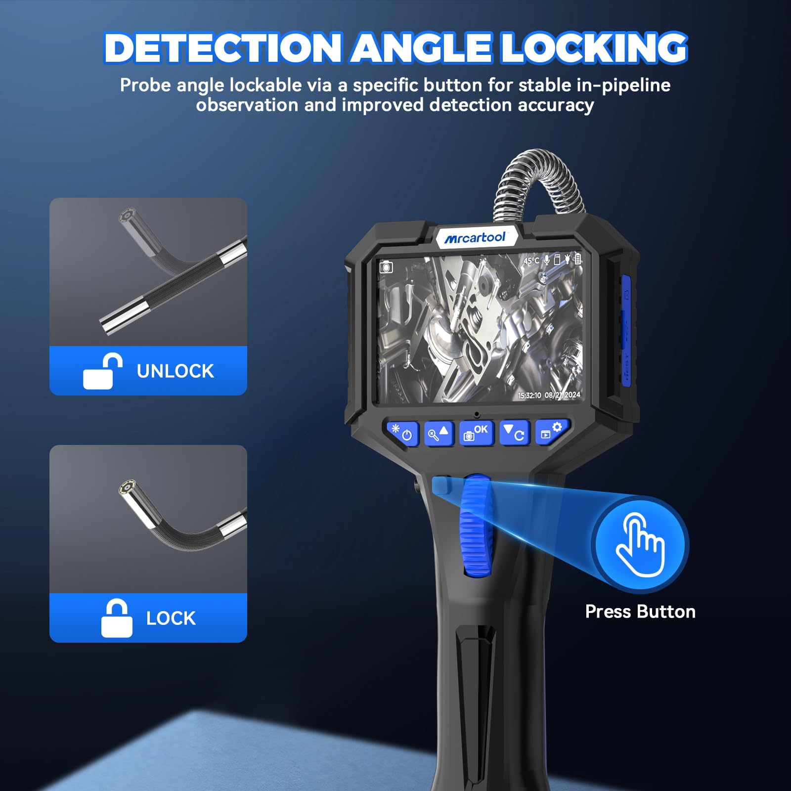 MRCARTOOL - Telecamera endoscopica con luce endoscopio con serratura da 6,2 mm, telecamera di ispezione 3,5" HD 1080P con scheda SD da 32 GB, rotazione a 210°, 6 LED, IP67, cavo semi-rigido da 1 m