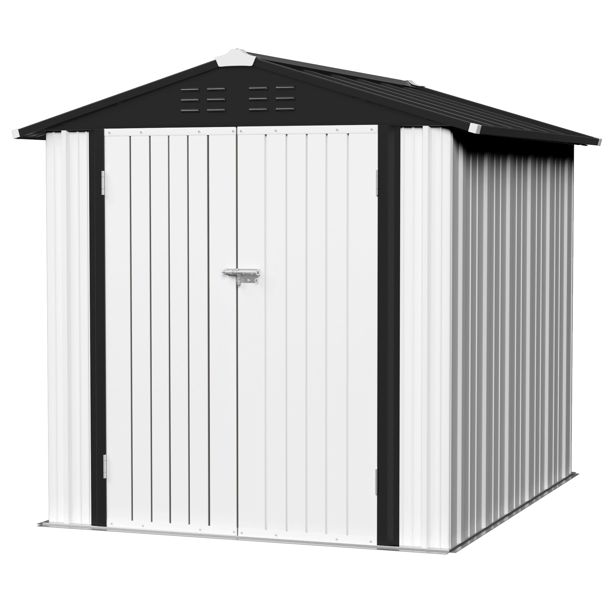 JUMMICO Metal Outdoor Storage Shed 6 x 8 FT Metal Shed with Lockable Door,Waterproof Garden Tool Shed Storage House for Backyard Patio Lawn,White