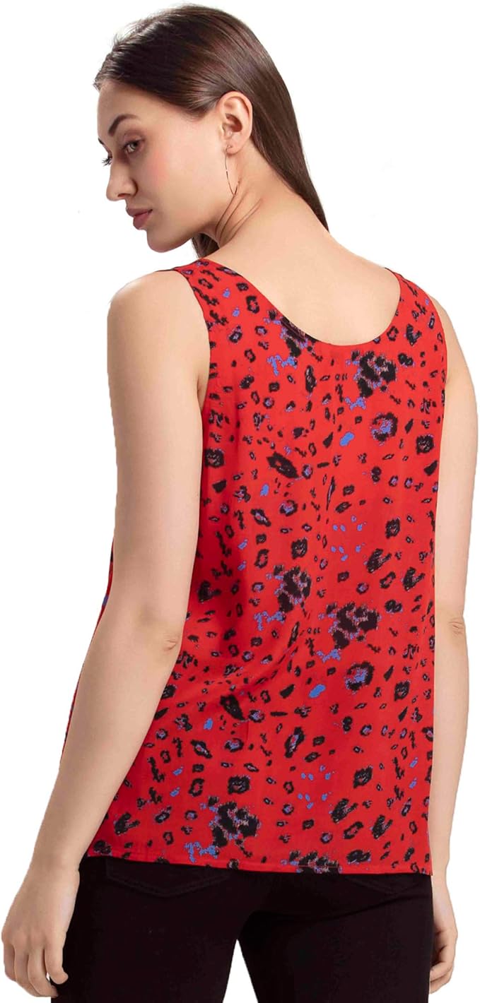 red print sleeveless top