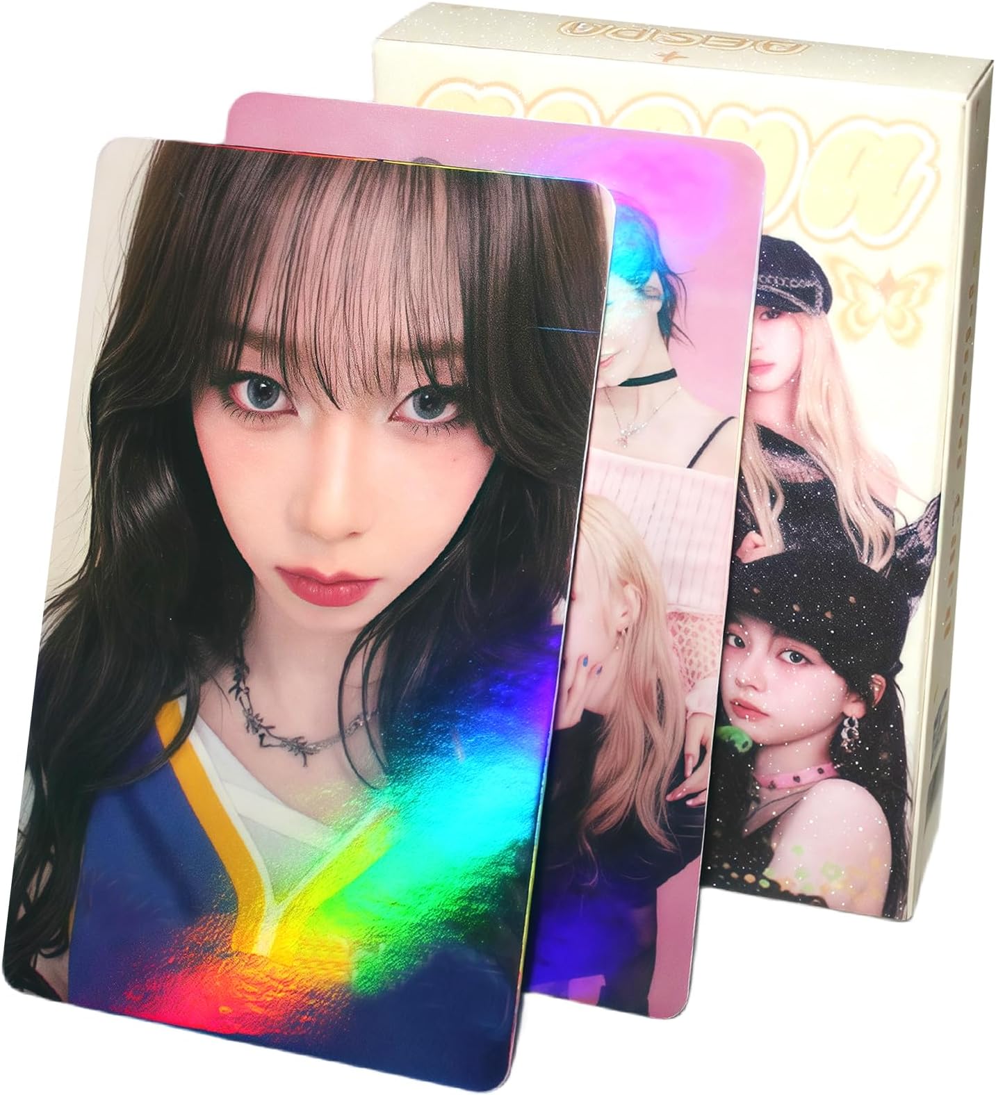 PYAJUU Aespa Laser Photocards 50pcs aespa photocard K-pop Aespa album card Aespa Merch Greeting Cards KARINA Photocard/Winter Photocard/Giselle Photocard/NINGNING Photocard