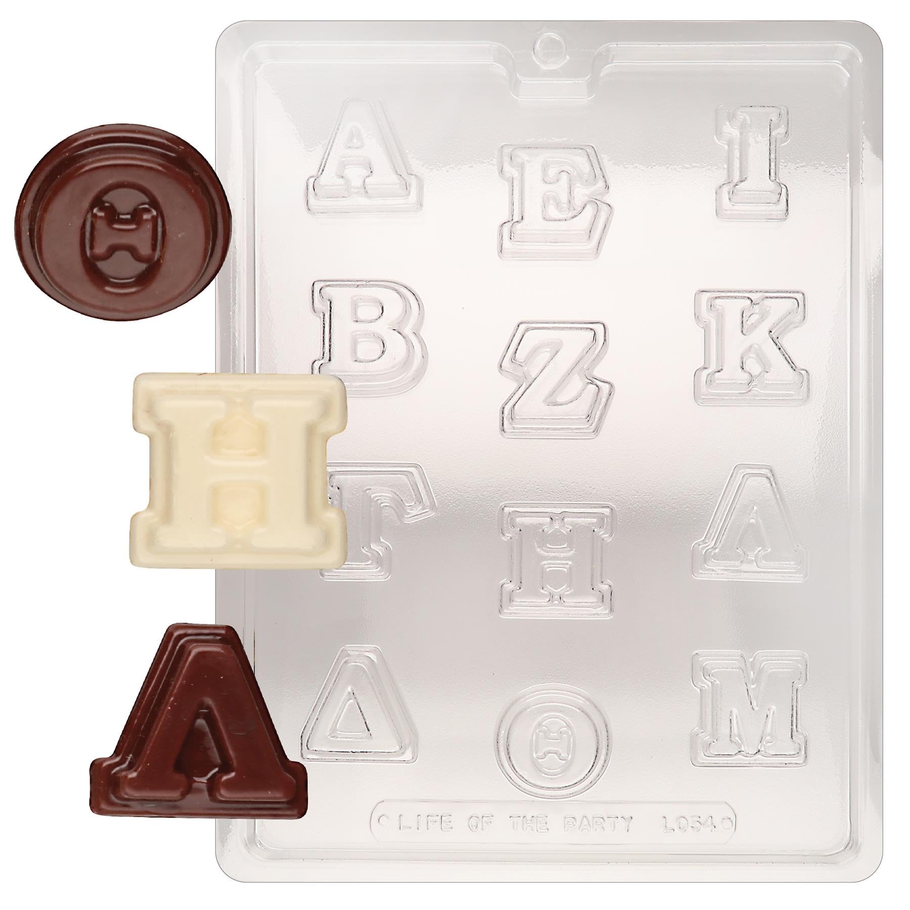Moule chocolat lettres grecques Alpha à Mu pour un démoulage parfait de vos bonbons