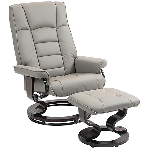 HOMCOM Faux Leather Reclining Chair, Swivel Ottoman Chair, Recliner with