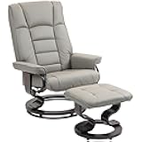 HOMCOM Faux Leather Reclining Chair, Swivel Ottoman Chair, Recliner with Ottoman with High Back and Wood Frame for Living Room, Gray