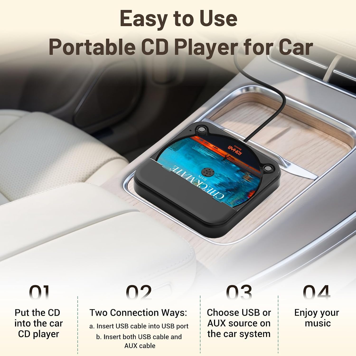 USB CD Player for Car Portable External Car CD Player Support AUX