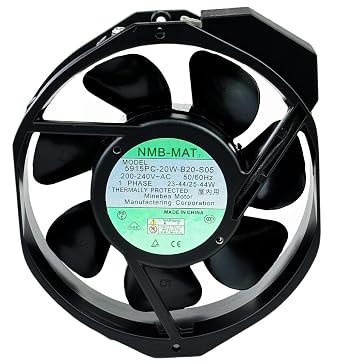 5915PC-20W-B20-S05 مروحة تبريد 200-240V AC 23 / 44W 50 / 60Hz 172x150x38mm ، مروحة معدنية مقاومة للحرارة العالية ، مروحة تبريد محمية حرارياً 5915PC-20W-B20-S05
