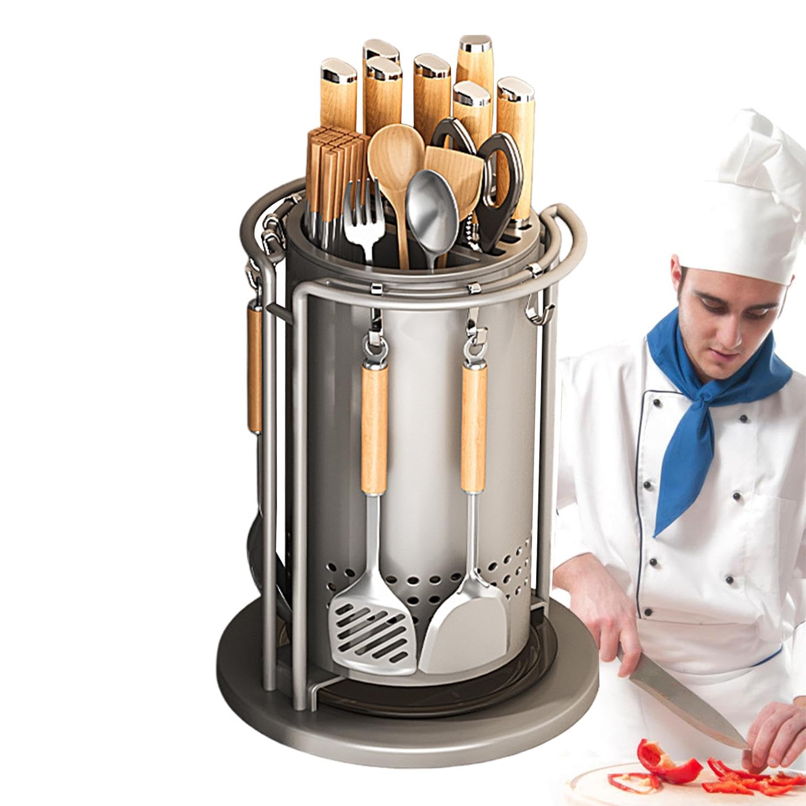 Support pour ustensiles de cuisine | Organiseur d'ustensiles de cuisine | Support rotatif à 360 ° compact et durable - Support de cuisine pratique pour spatules, baguettes, coupe-fruits | Support rotatif à 360 ° compact et durable - Support de cuisine pra