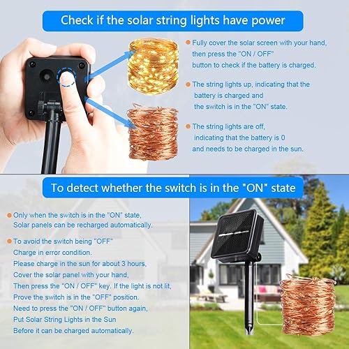 Miniatura 6 de Paquete de 2 tiras de luces solares para exteriores, 78 pies, 240 LED de alambre de cobre impermeable al aire libre, 8 modos de luces de hadas para