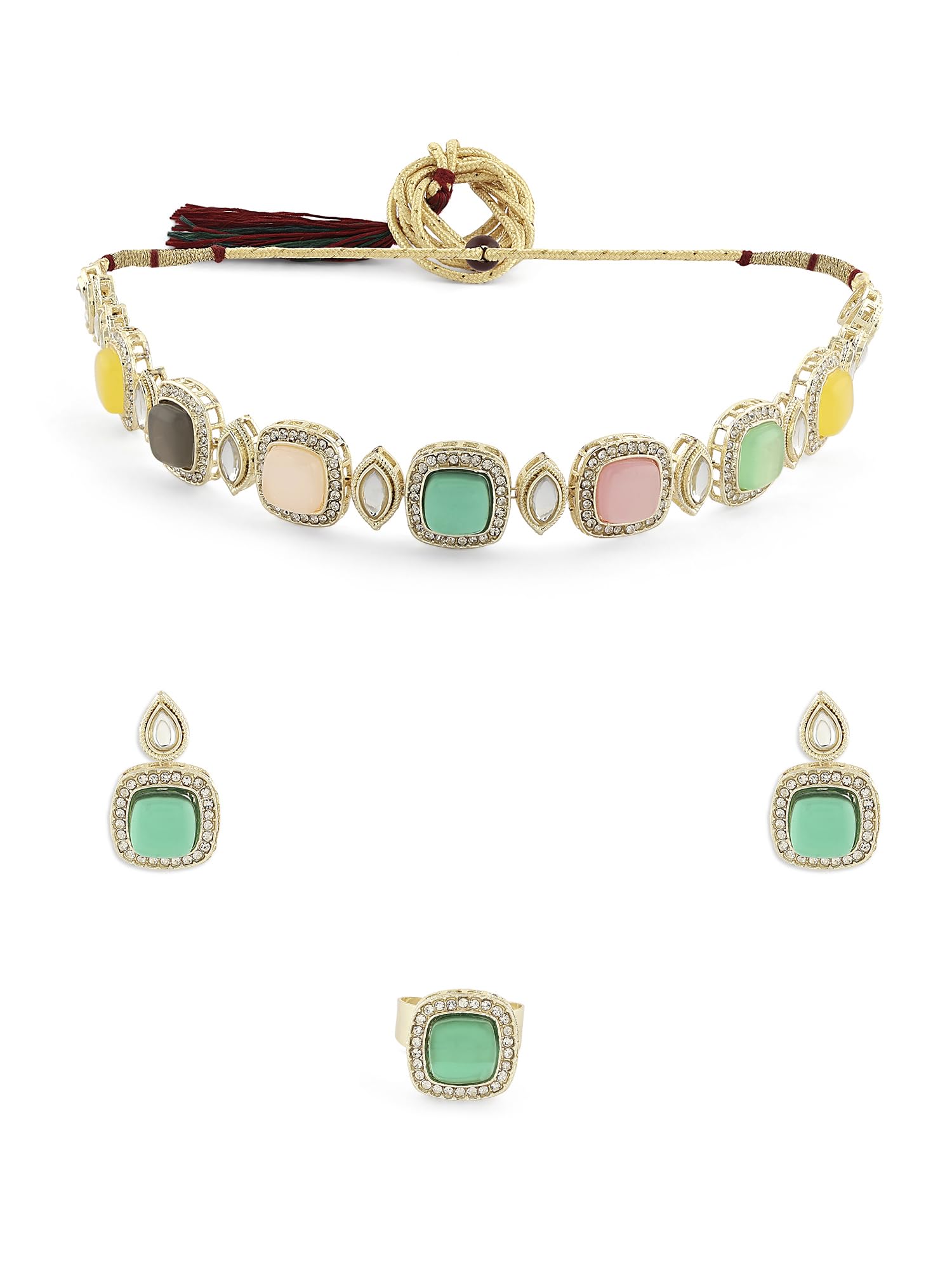 ZAVERI PEARLS Multi For Women-Colour Kundan & Austrian Diamond Choker Necklace Earring & Ring Set For Women-ZPFK16770 (B0CL2FR94Y) Amazon Price History, Amazon Price Tracker