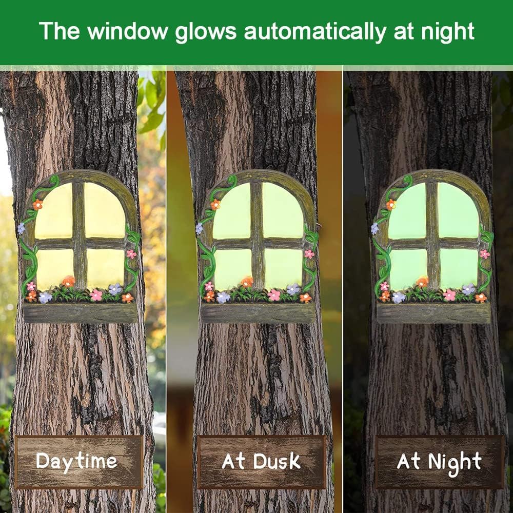 REFORUNG Puertas y Ventanas en Miniatura Puertas de Hadas para Árboles de Jardín Brilla en La Oscuridad Puerta de Gnomo para Jardin con Luz de Calle Decoraciones para Jardines/Árboles/Interior