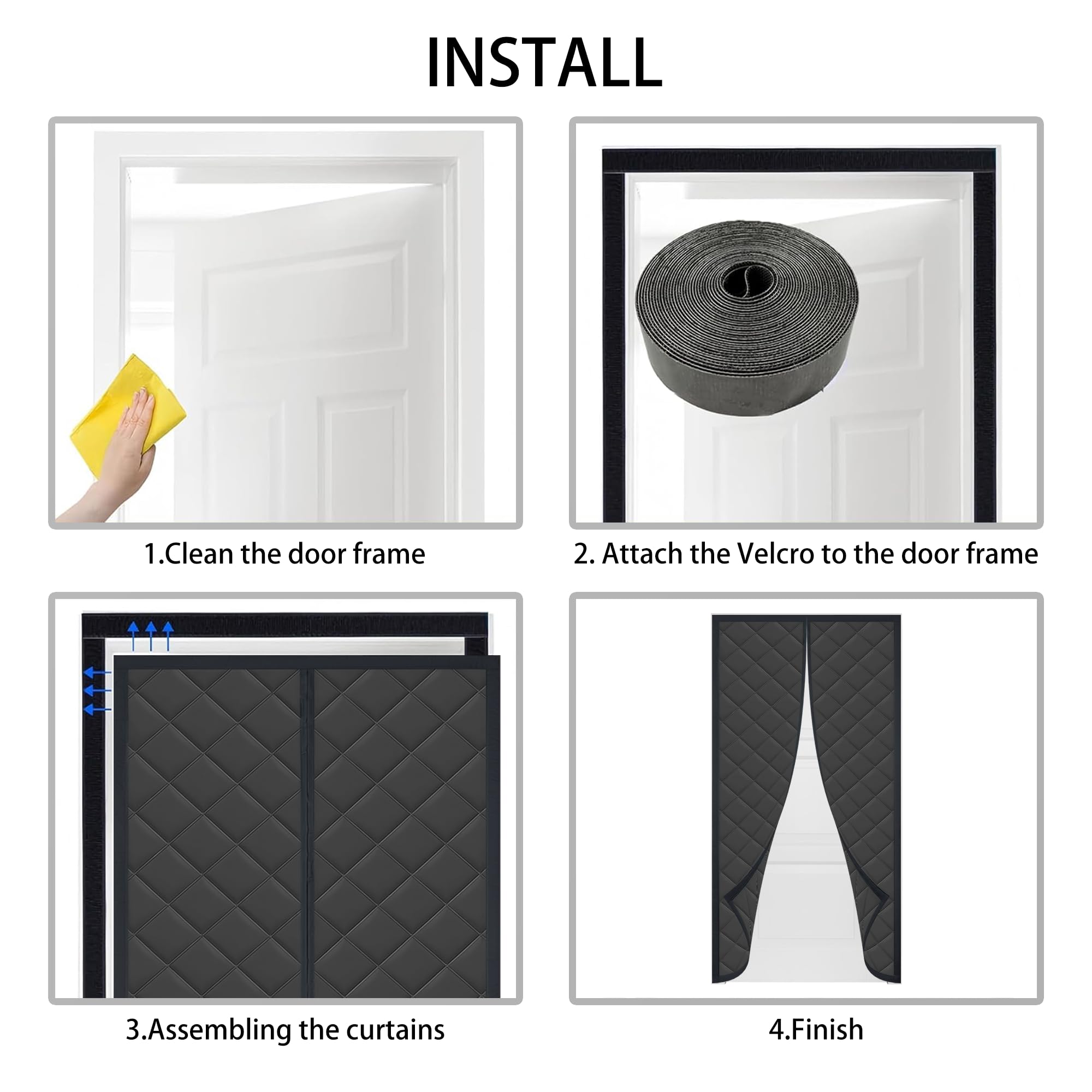 Cortina Térmica Magnética 100 x 240 cm con Térmica y Aislante Cortina Puerta Exterior Aislante No Requiere Perforación, Fácil de Instalar para Patio, Dormitorio, Mascota, gris plata